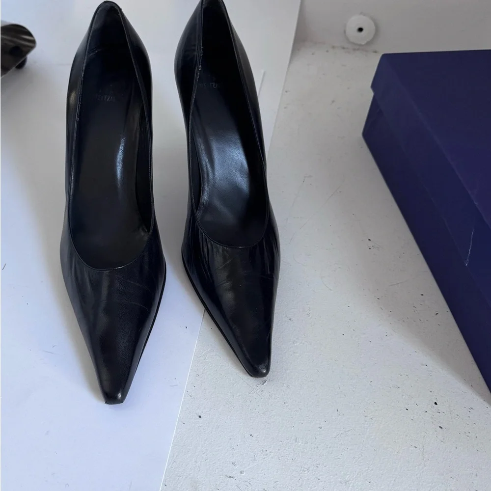 Stuart weitzman black leather heels size 9.5 - Picture 2 of 13